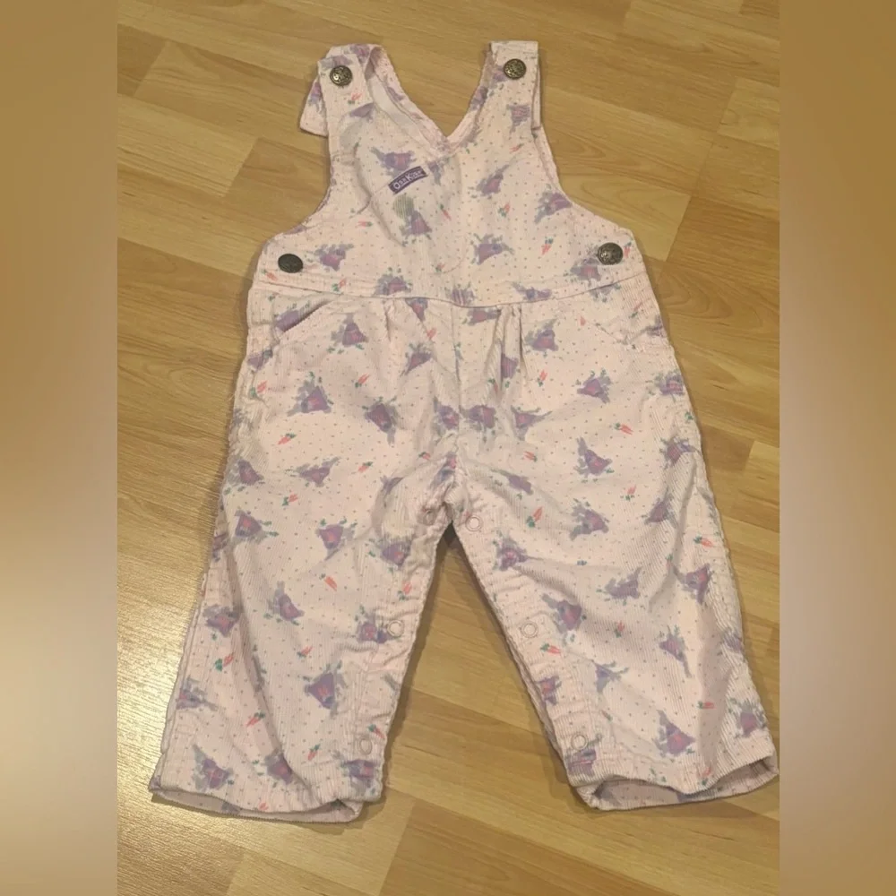 OshKosh B'gosh Vesteak Vintage‎ 80’s Light Pink Overalls with Purple Bunnies